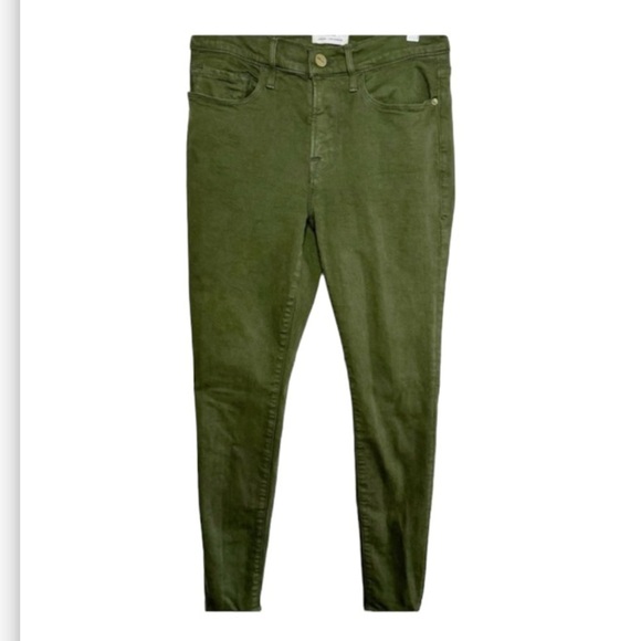 Framed Skinny De Jeanne Olive Green Skinny Jean Sz 27 boho Military - Picture 1 of 8